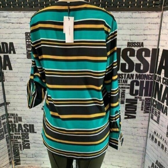 Calvin Klein L Multi Striped Button Collar Top - Picture 4 of 6